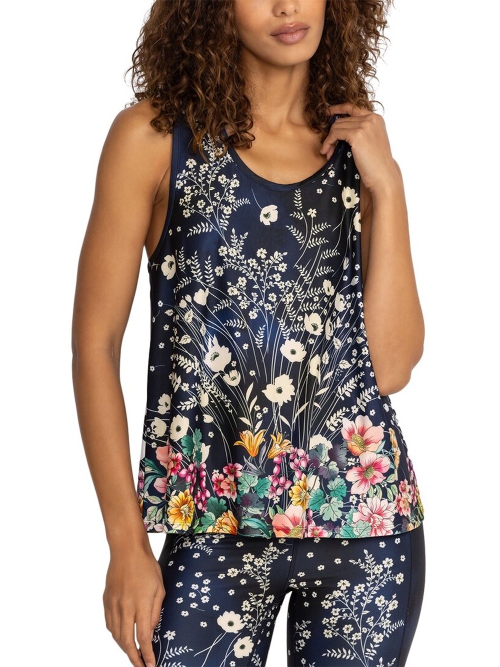 Johnny Was Busting Active Navy Floral Border Tank Top